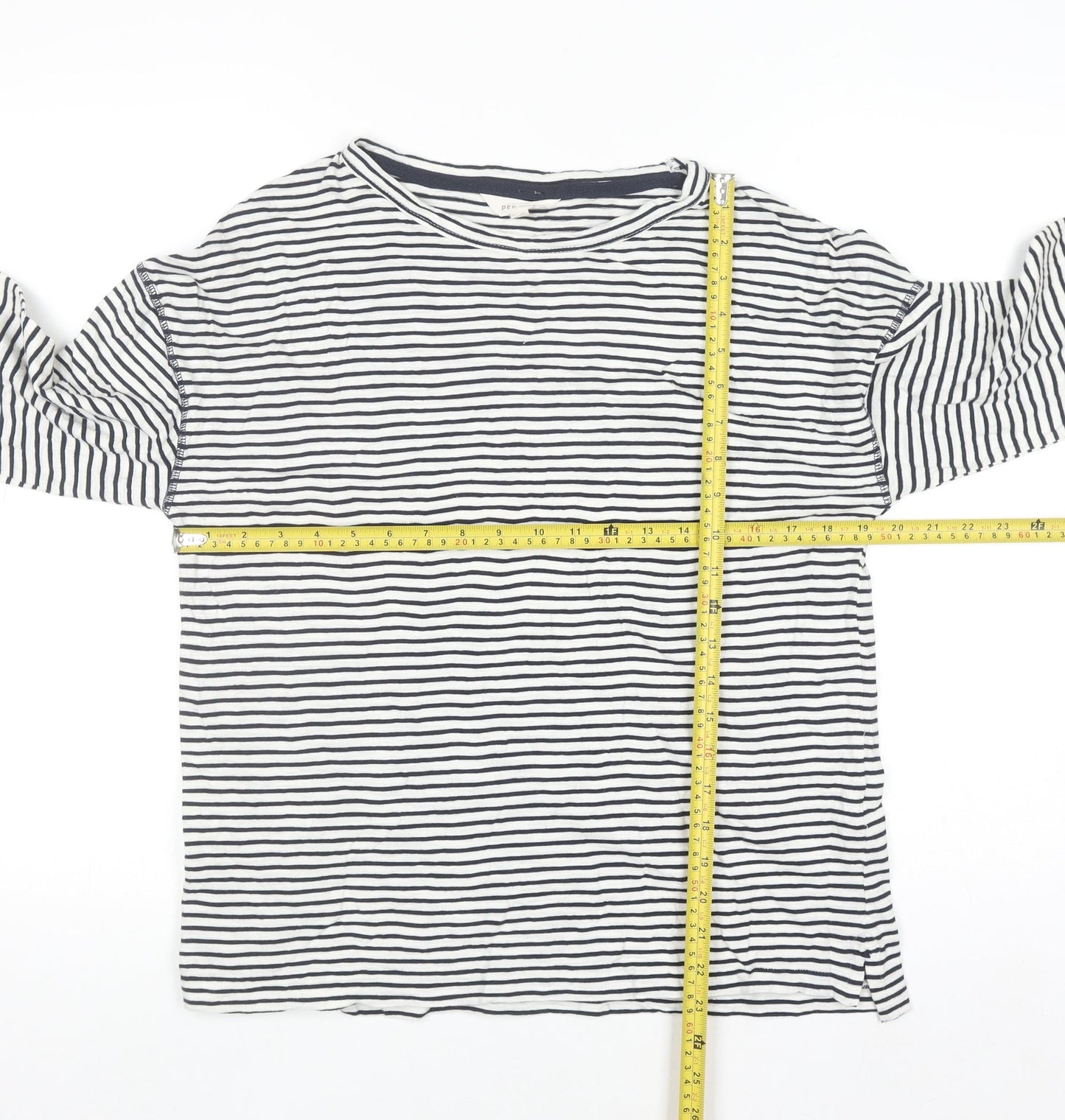 Marks and Spencer Per Una Women's Blue Striped Long Sleeve Cotton T-Shirt Size 12