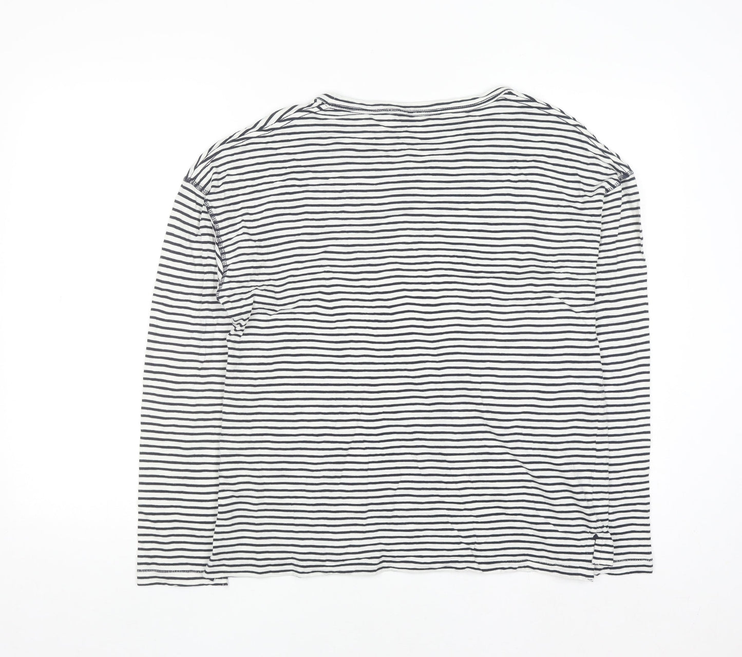 Marks and Spencer Per Una Women's Blue Striped Long Sleeve Cotton T-Shirt Size 12