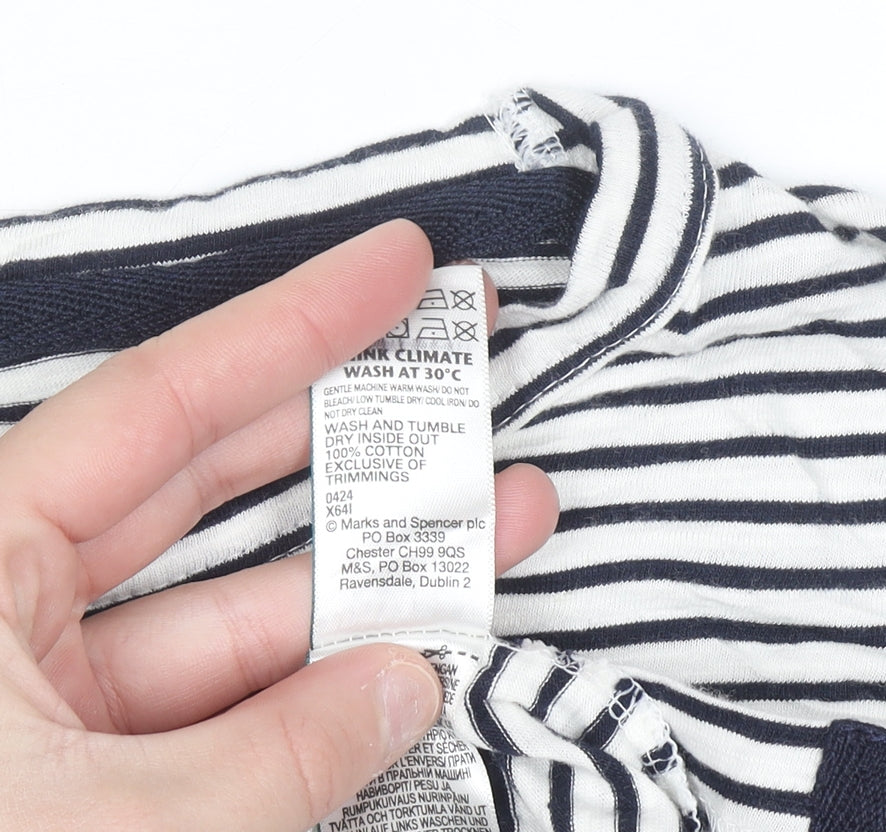 Marks and Spencer Per Una Women's Blue Striped Long Sleeve Cotton T-Shirt Size 12