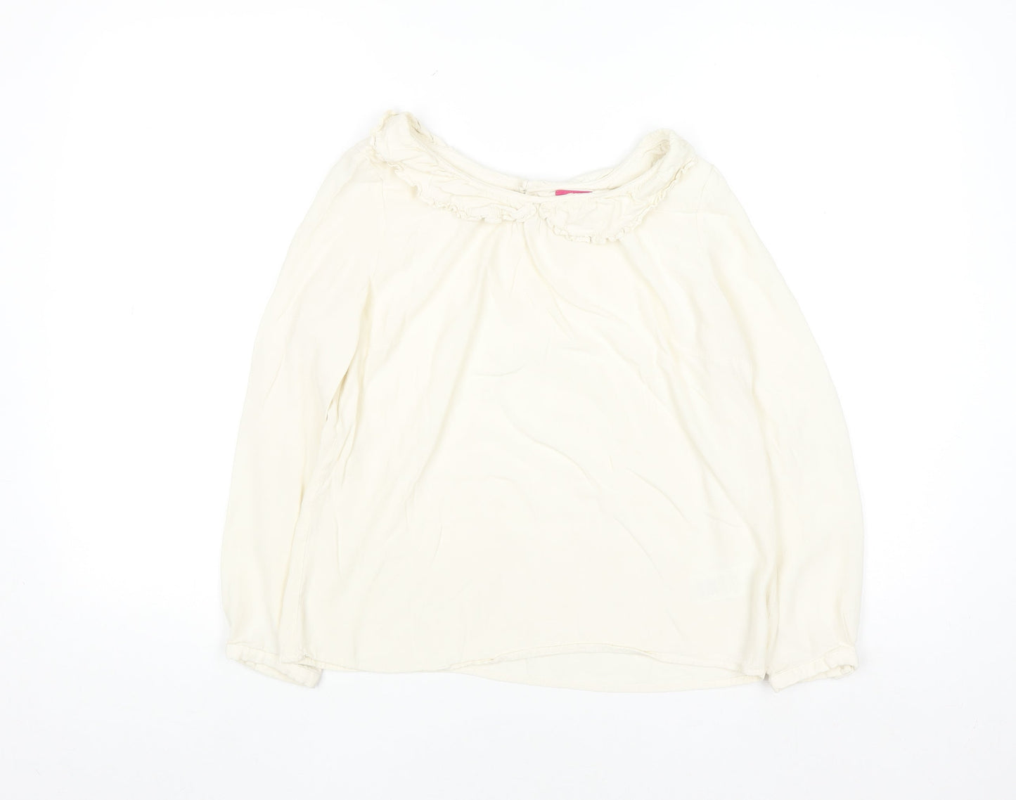Joules Women Ivory Long Sleeve Ruffle Tunic Blouse Size 12