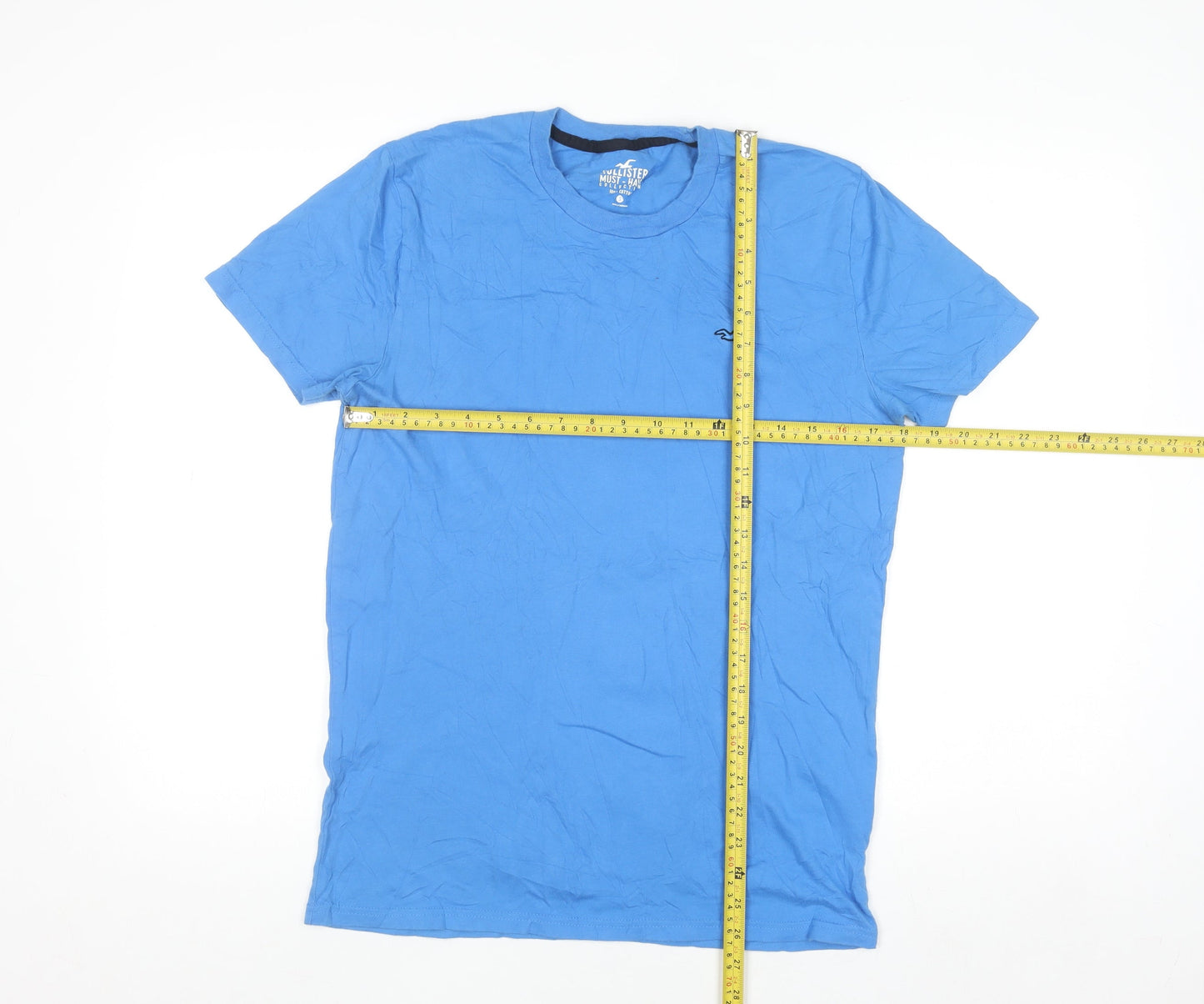 Hollister Men's Blue Small Crew Neck Cotton T-Shirt