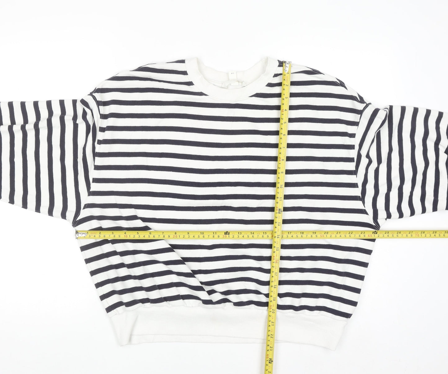 H&M Women's Navy White Striped Pullover Sweatshirt Size 12 Cotton Blend