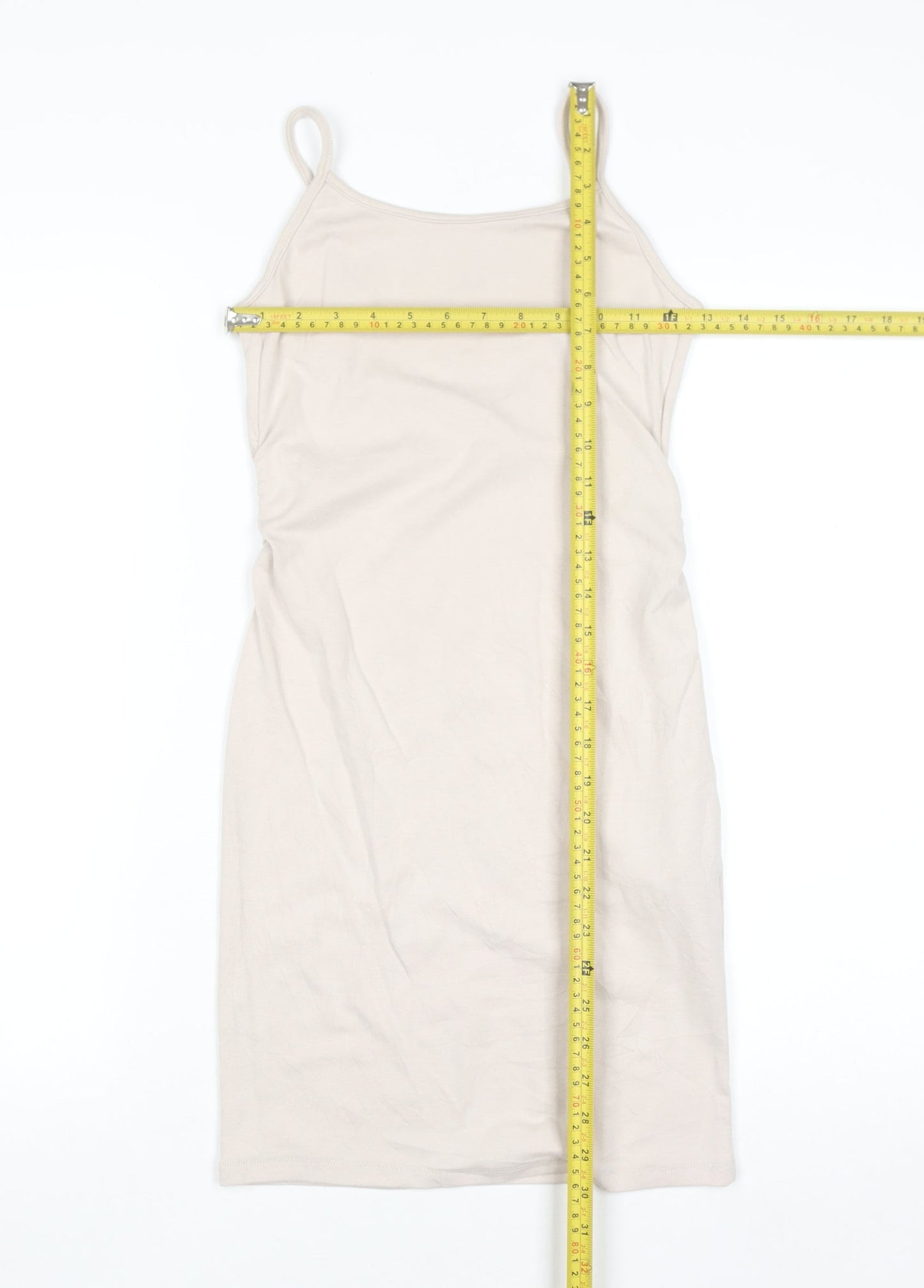 Bershka Women Beige Slip Dress Size 12 Stretch Modal Blend