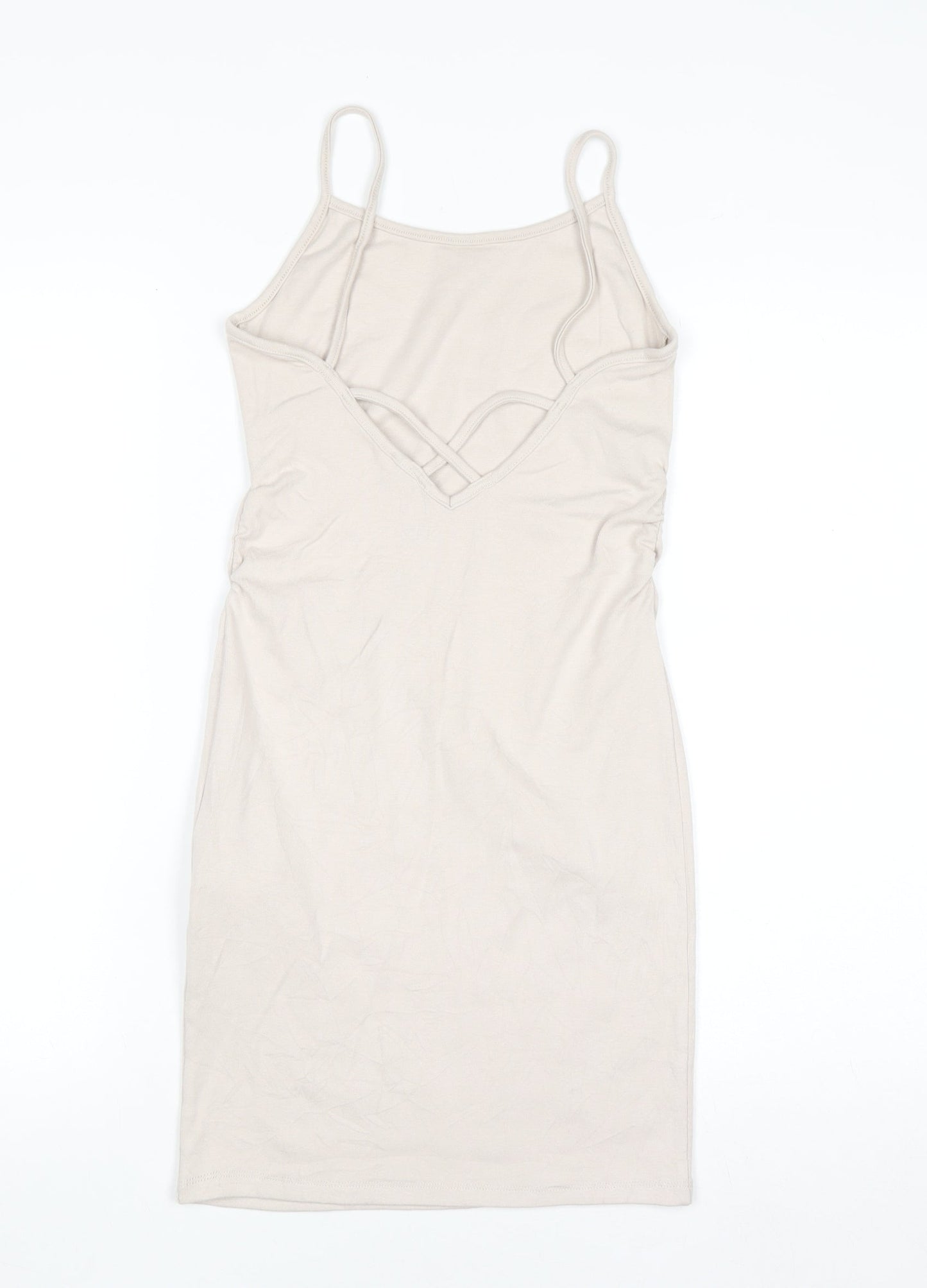 Bershka Women Beige Slip Dress Size 12 Stretch Modal Blend