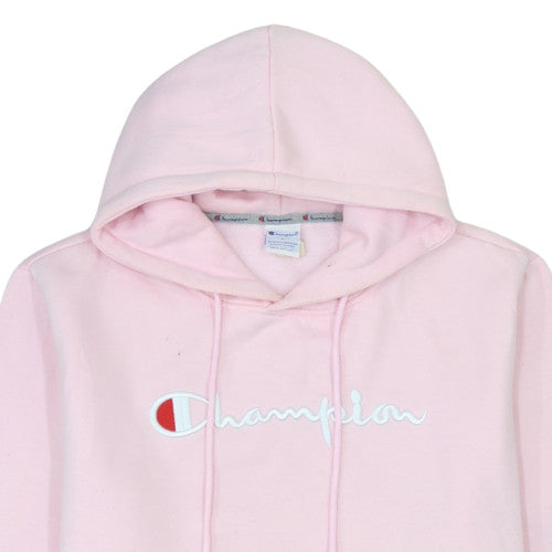 Champion Women Pink Pullover Hoodie L Logo Graphic Cotton Blend