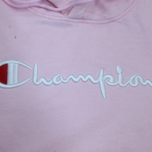 Champion Women Pink Pullover Hoodie L Logo Graphic Cotton Blend