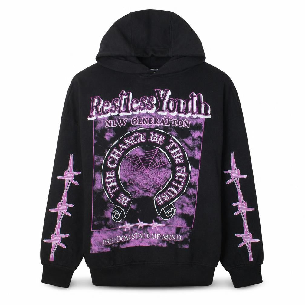 H&M Divided Women’s Black Purple Graphic Pullover Hoodie Size S