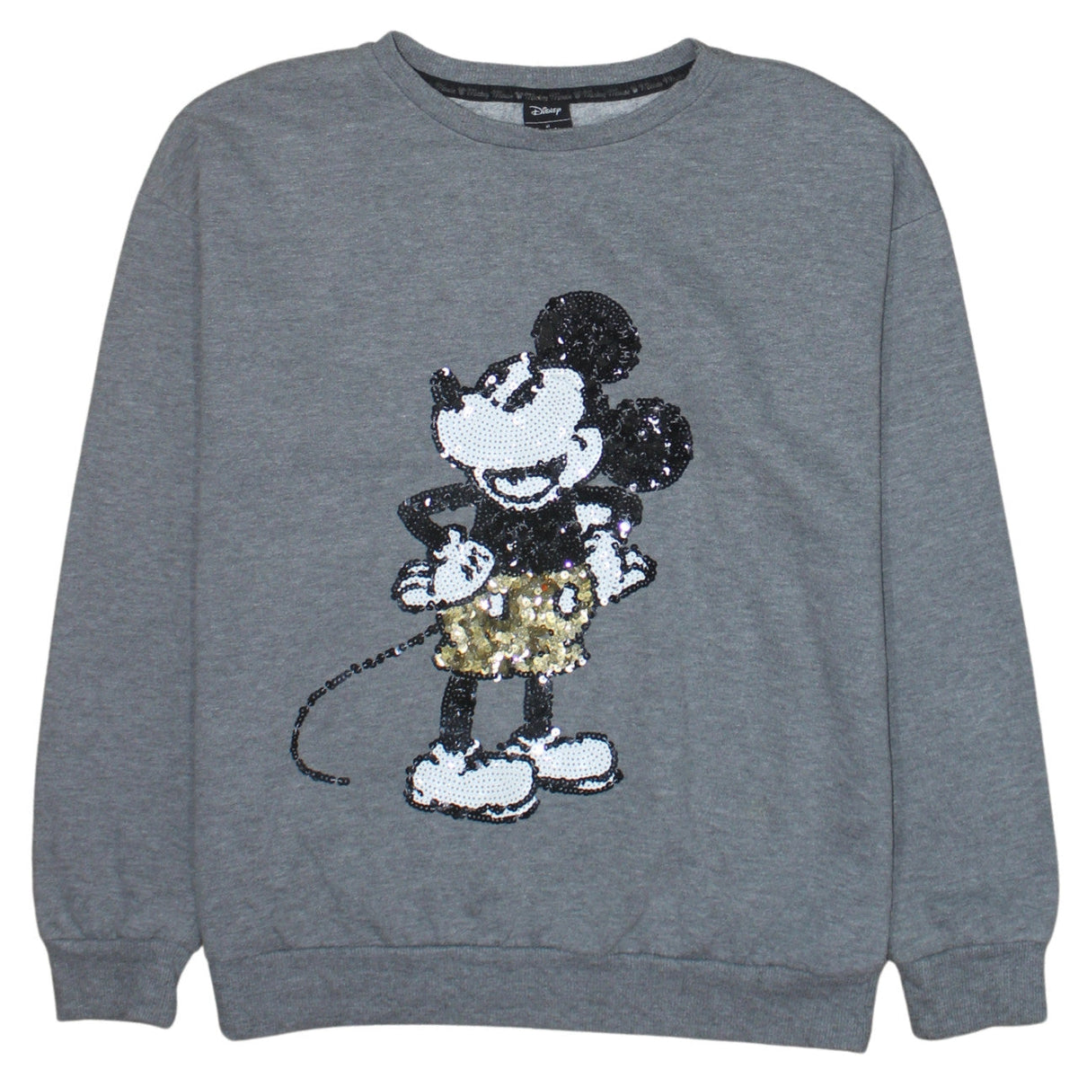 Front view of Disney at George Women's Grey Sequin Mickey Sweatshirt UK 12