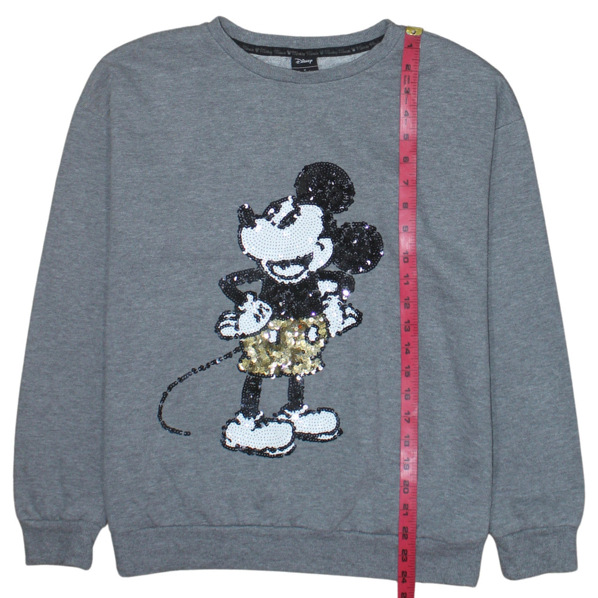 Close-up detail of Disney at George Women's Grey Sequin Mickey Sweatshirt UK 12