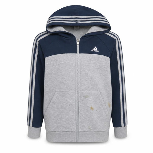 Adidas Boys Grey & Navy Full Zip Hoodie 11-12 Years Cotton Blend Sportswear