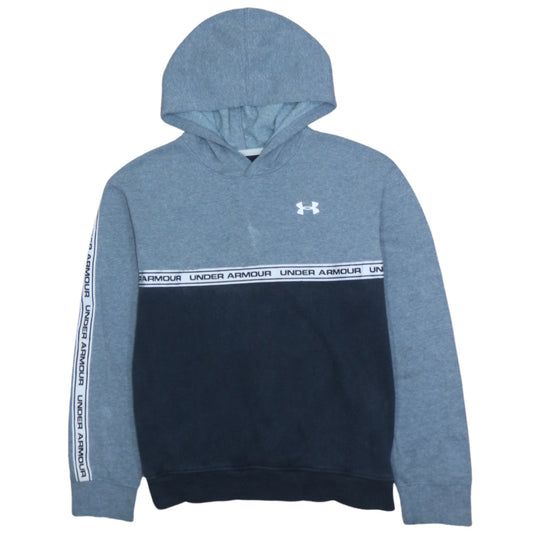 Under Armour Boys Blue Colourblock Pullover Hoodie YXL ColdGear