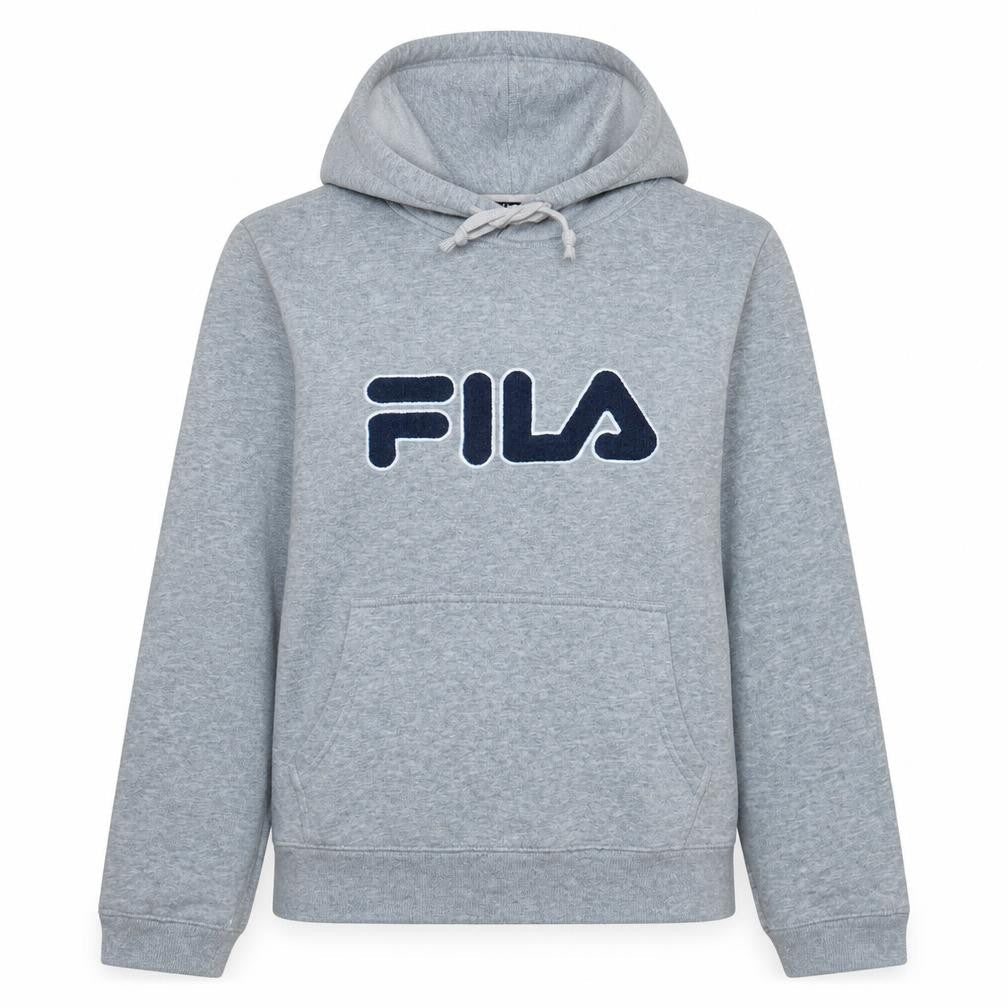 Fila Womens Grey Pullover Hoodie L Logo Print Casual Sweatshirt