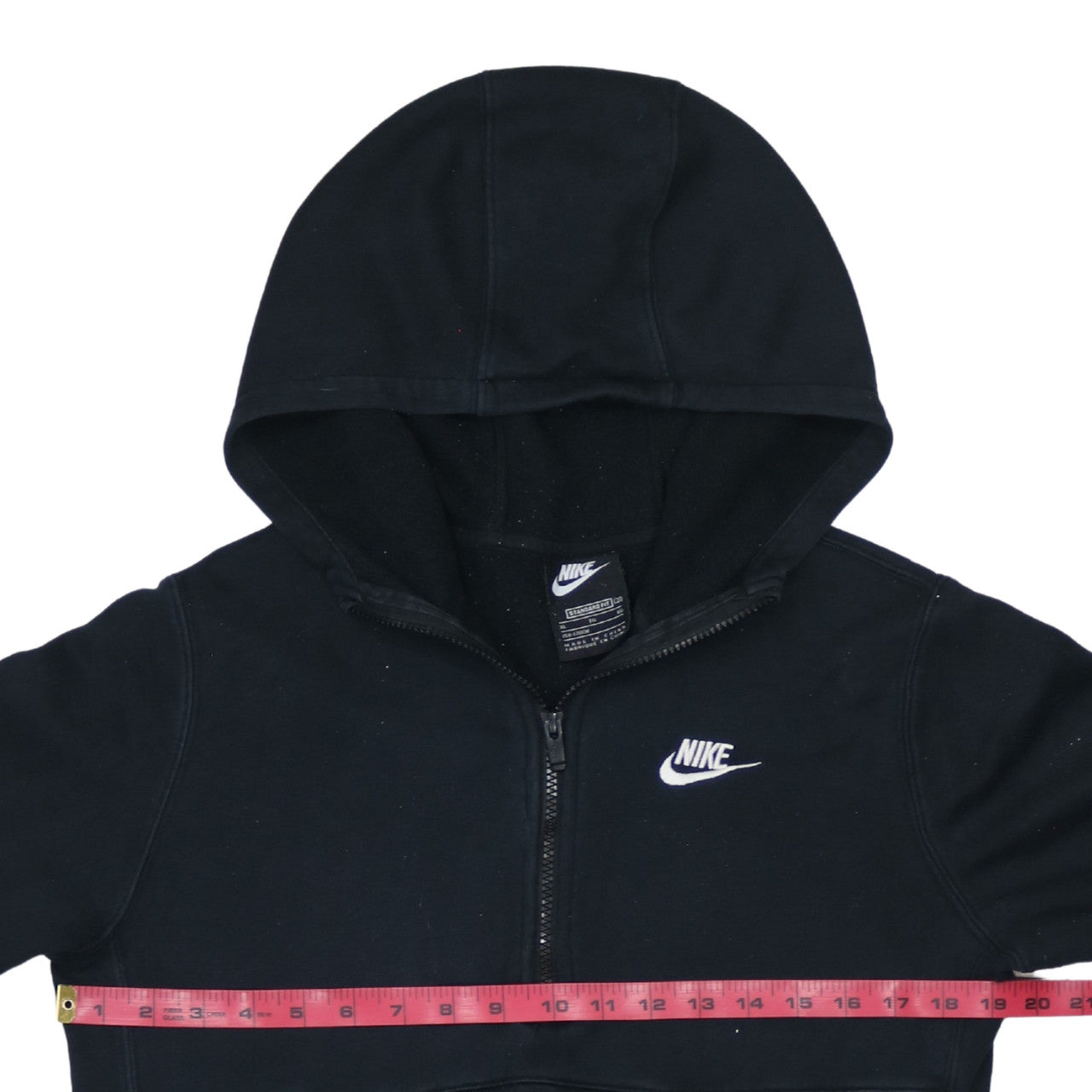 Nike Boys Black XL Pullover Hoodie with Half Zip and Logo Design