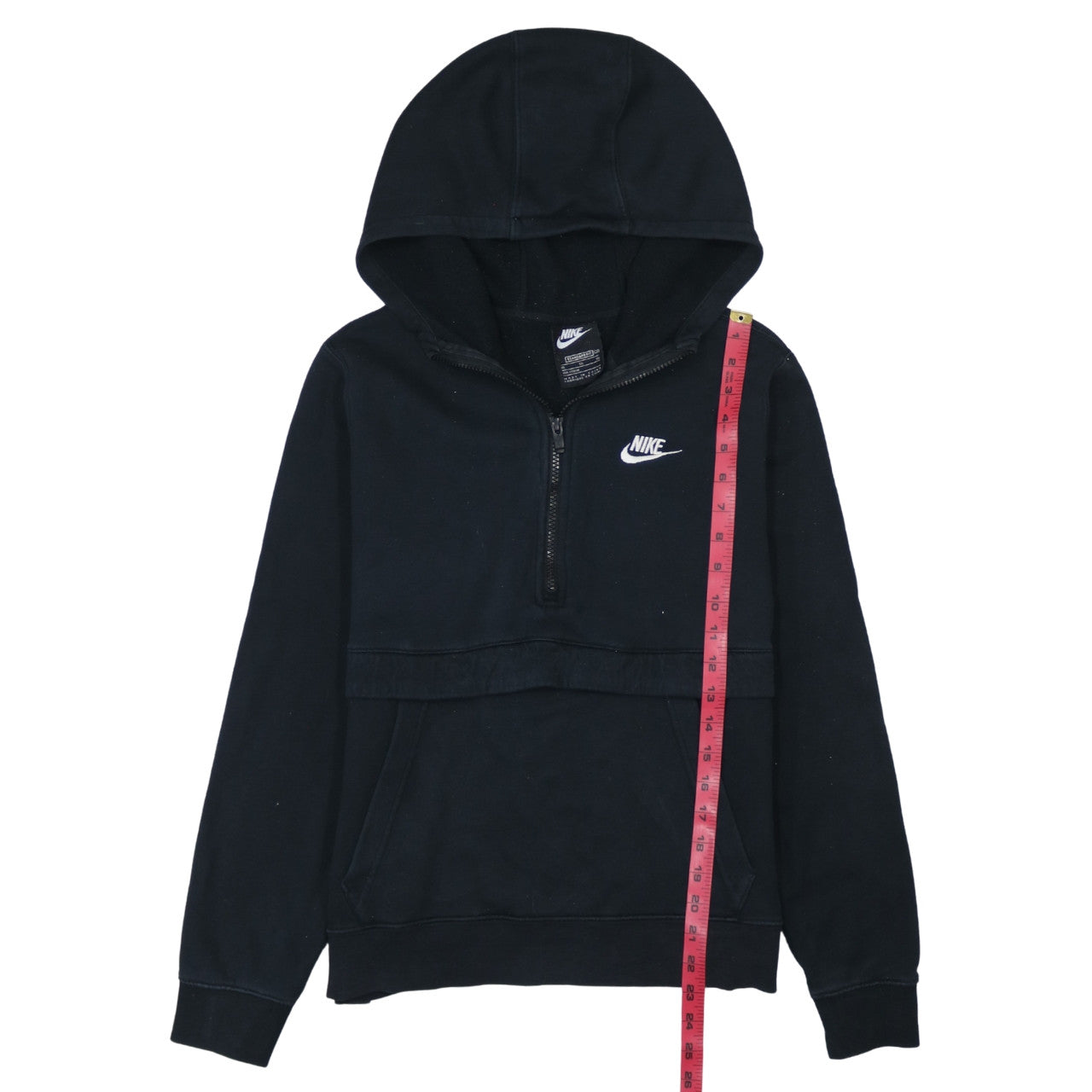 Nike Boys Black XL Pullover Hoodie with Half Zip and Logo Design