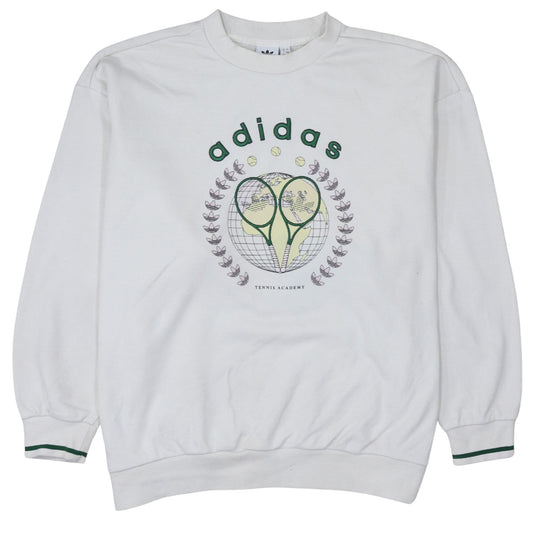 Adidas Womens White Tennis Academy Sweatshirt Size 8 Cotton Crew Neck