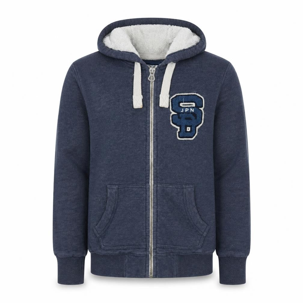 Superdry Mens Blue Full Zip Hoodie Small Japan Graphic Cotton Blend