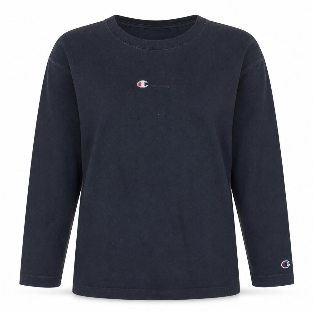 Champion Womens Black Long Sleeve Crew Neck Cotton T-Shirt Large