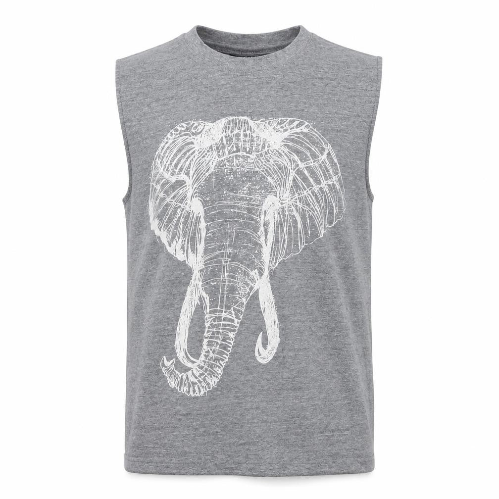 Topshop Grey Elephant Print Sleeveless Cotton Blend Top M