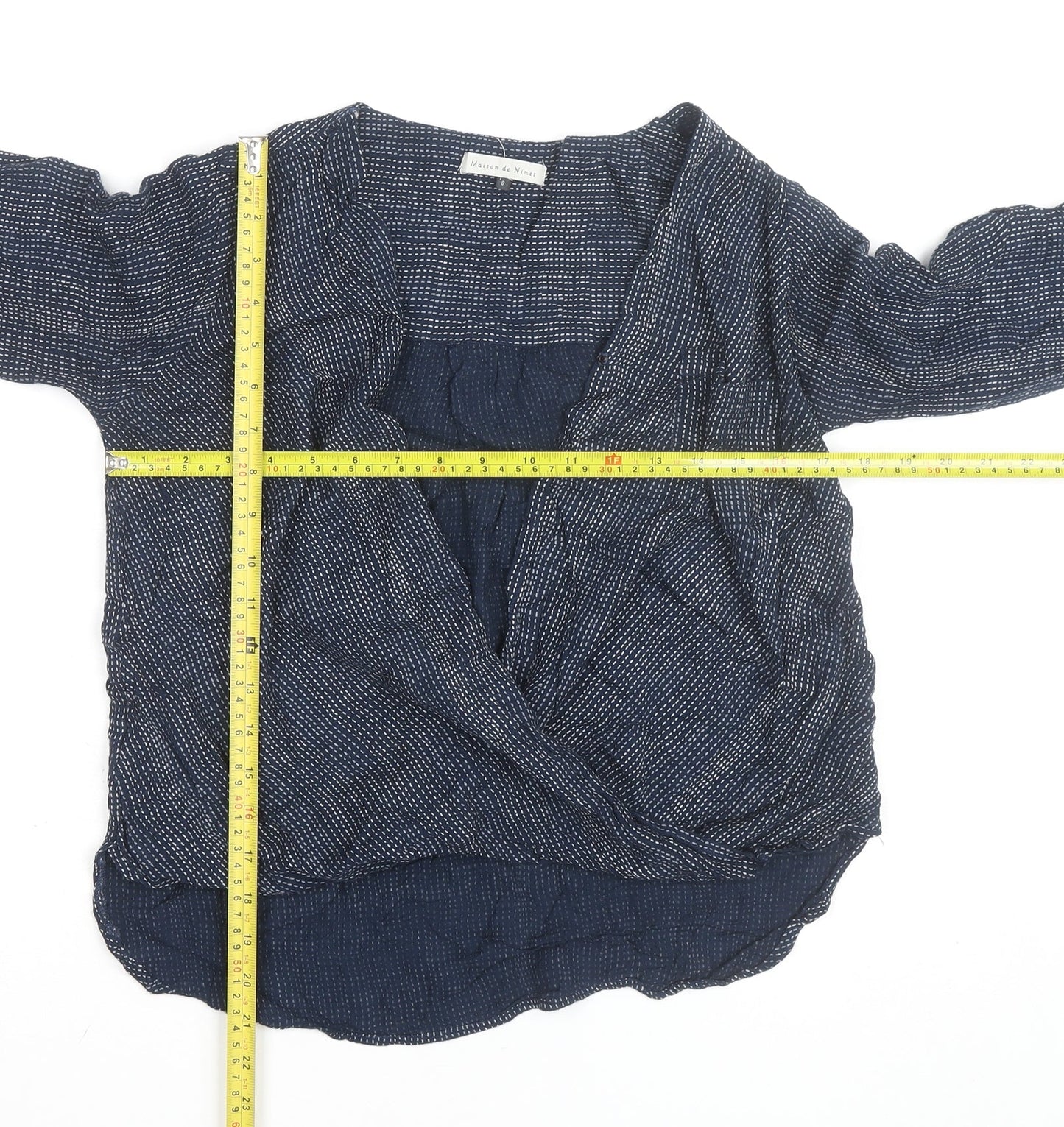 Maison de Nimes Women's Blue Wrap Blouse Size 8 Viscose Long Sleeve