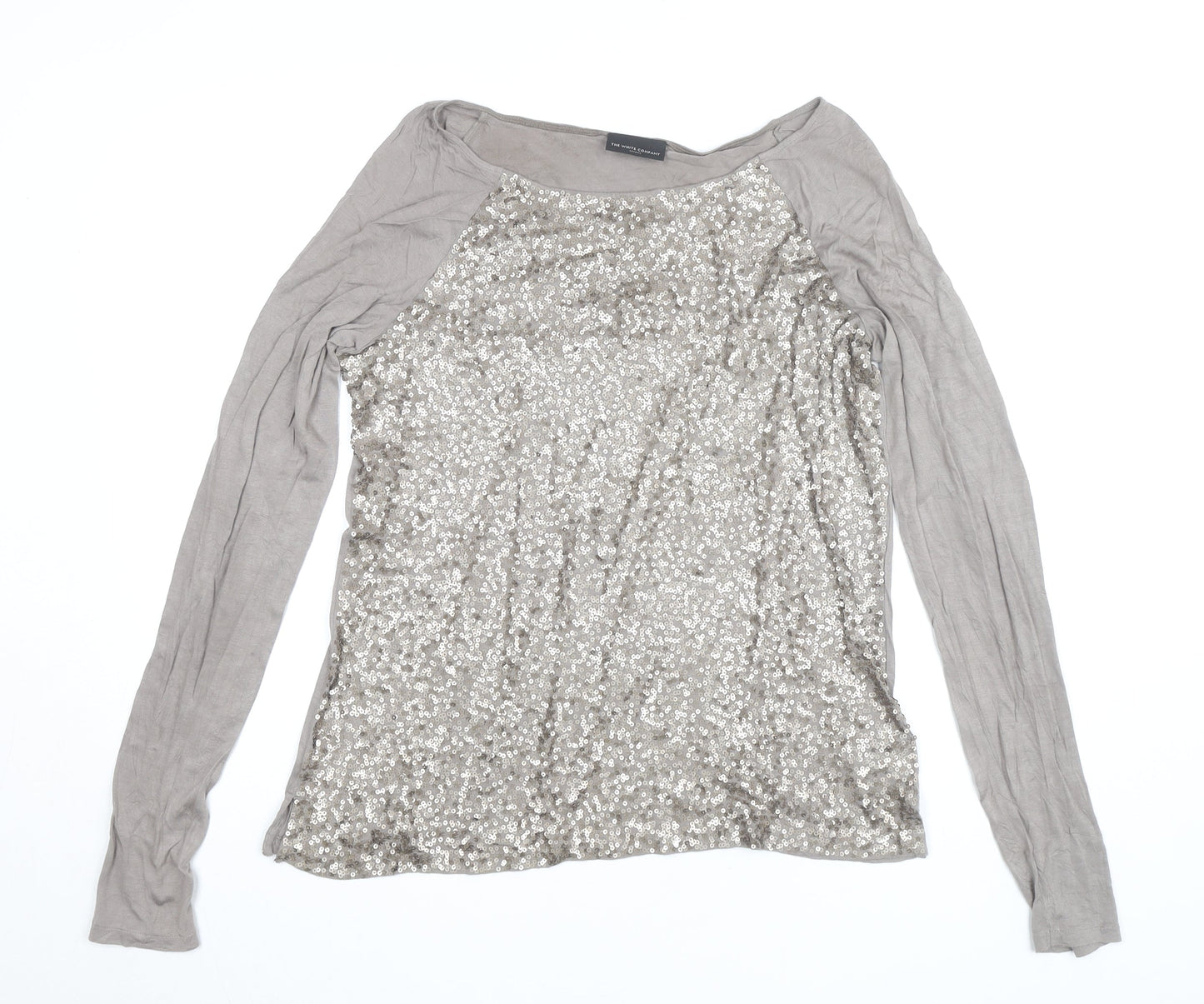 The White Company Women’s Beige Sequin Long Sleeve Top XL