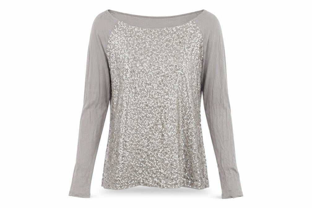 The White Company Women’s Beige Sequin Long Sleeve Top XL