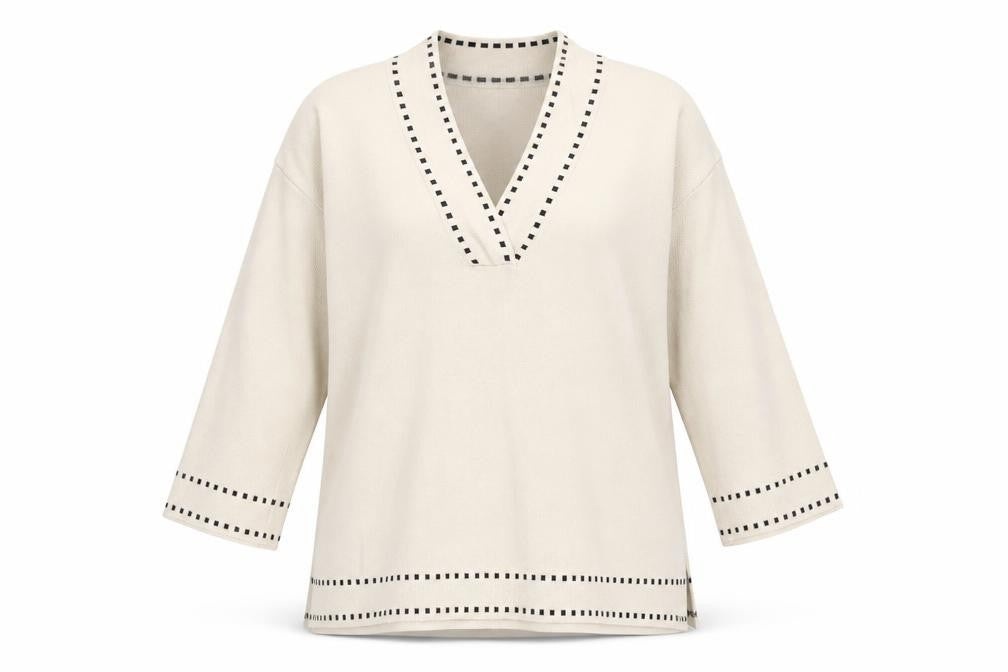 Skatie Brand Women’s Beige Knit V-Neck 3/4 Sleeve Tunic Blouse Size S