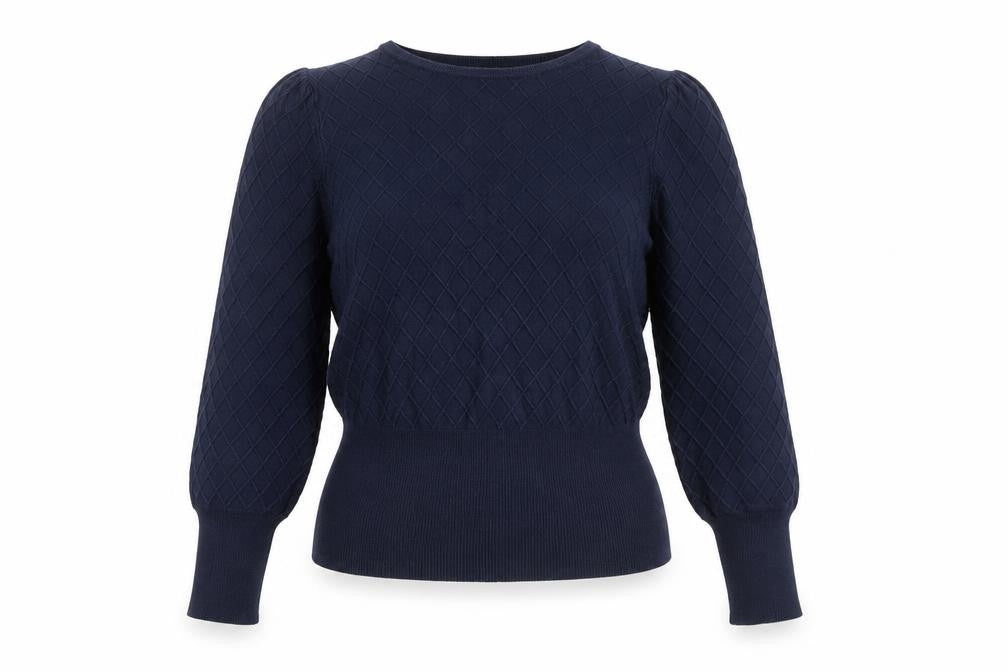 Marks and Spencer Women's Blue Size 12 Diamond Knit Crew Neck Jumper
