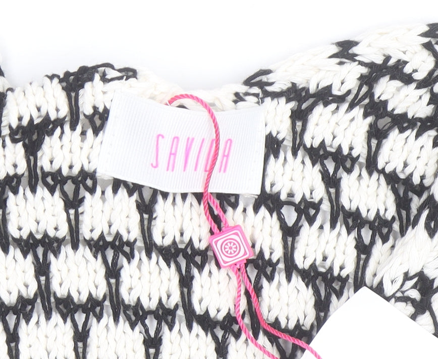 Savida Women Black Crochet Knit Fringe Cropped Tank Top Size 12