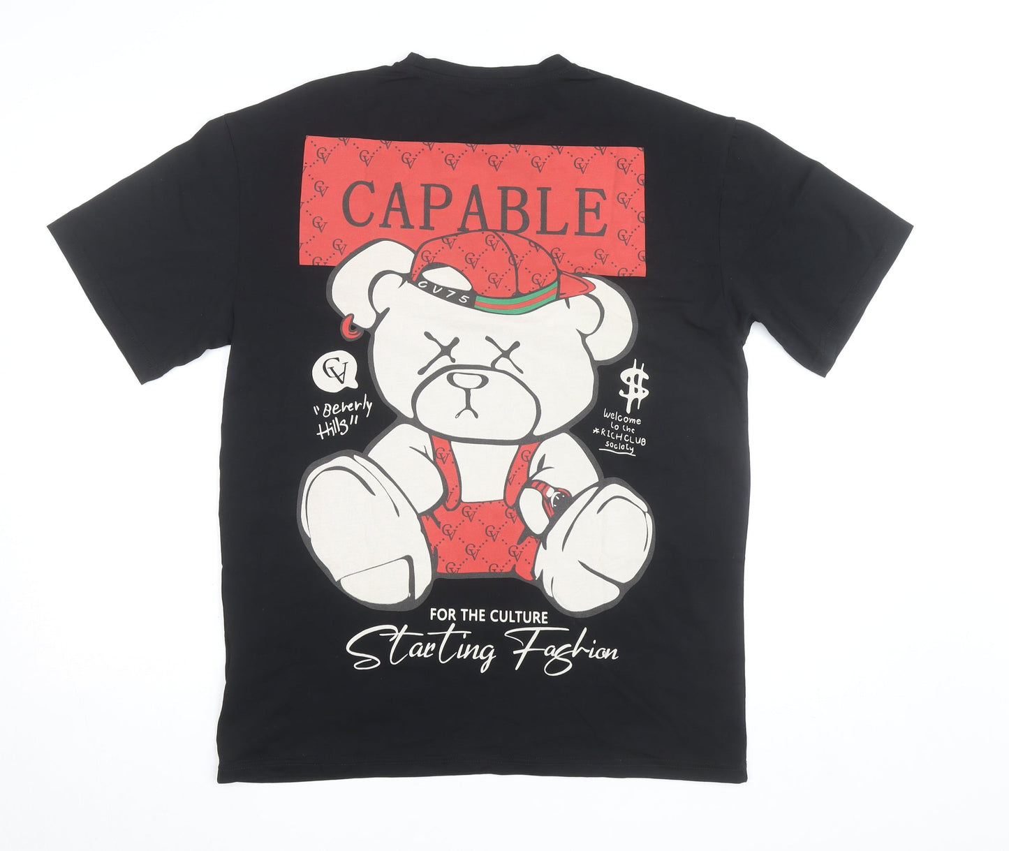 KUMA Men's Black Graphic Bear Streetwear T-Shirt Size L