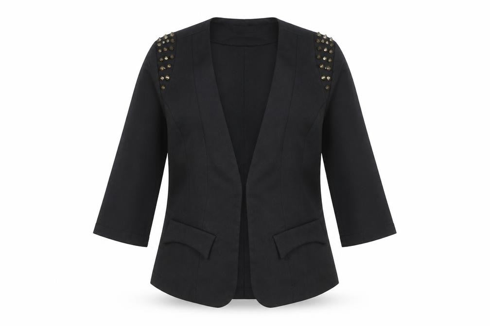 AD LIB Women's Black Studded 3/4 Sleeve Blazer Size 8