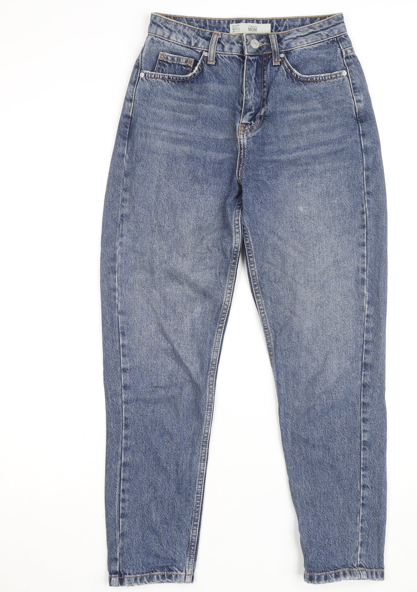 Topshop Women’s Blue Mom Jeans W25 L30 Denim High Rise 100% Cotton