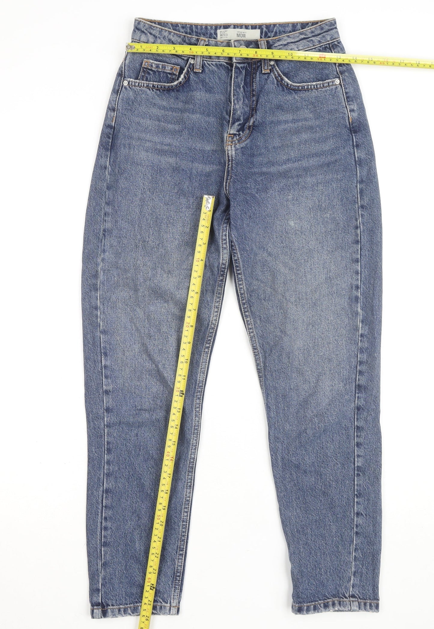 Topshop Women’s Blue Mom Jeans W25 L30 Denim High Rise 100% Cotton