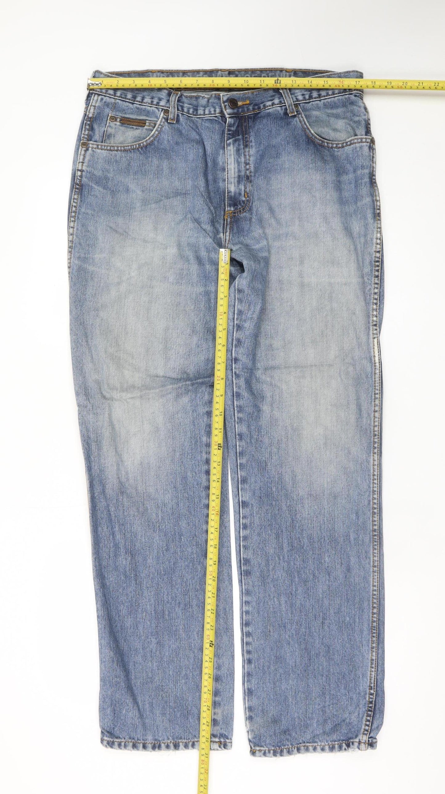 Wrangler Men Blue Vintage Straight Denim Jeans 35W 32L Cotton