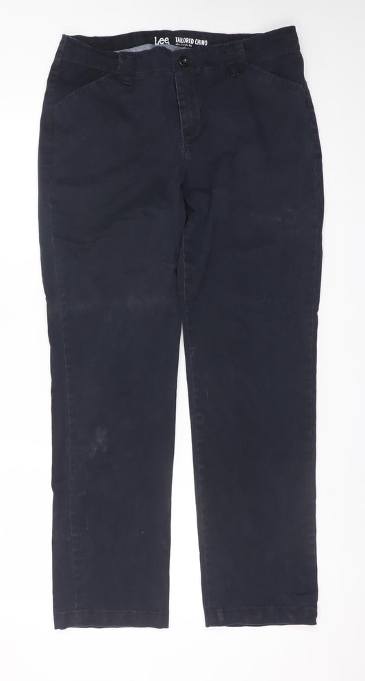 Lee Men's Black Tailored Chino Slim Straight Leg Trousers Size M