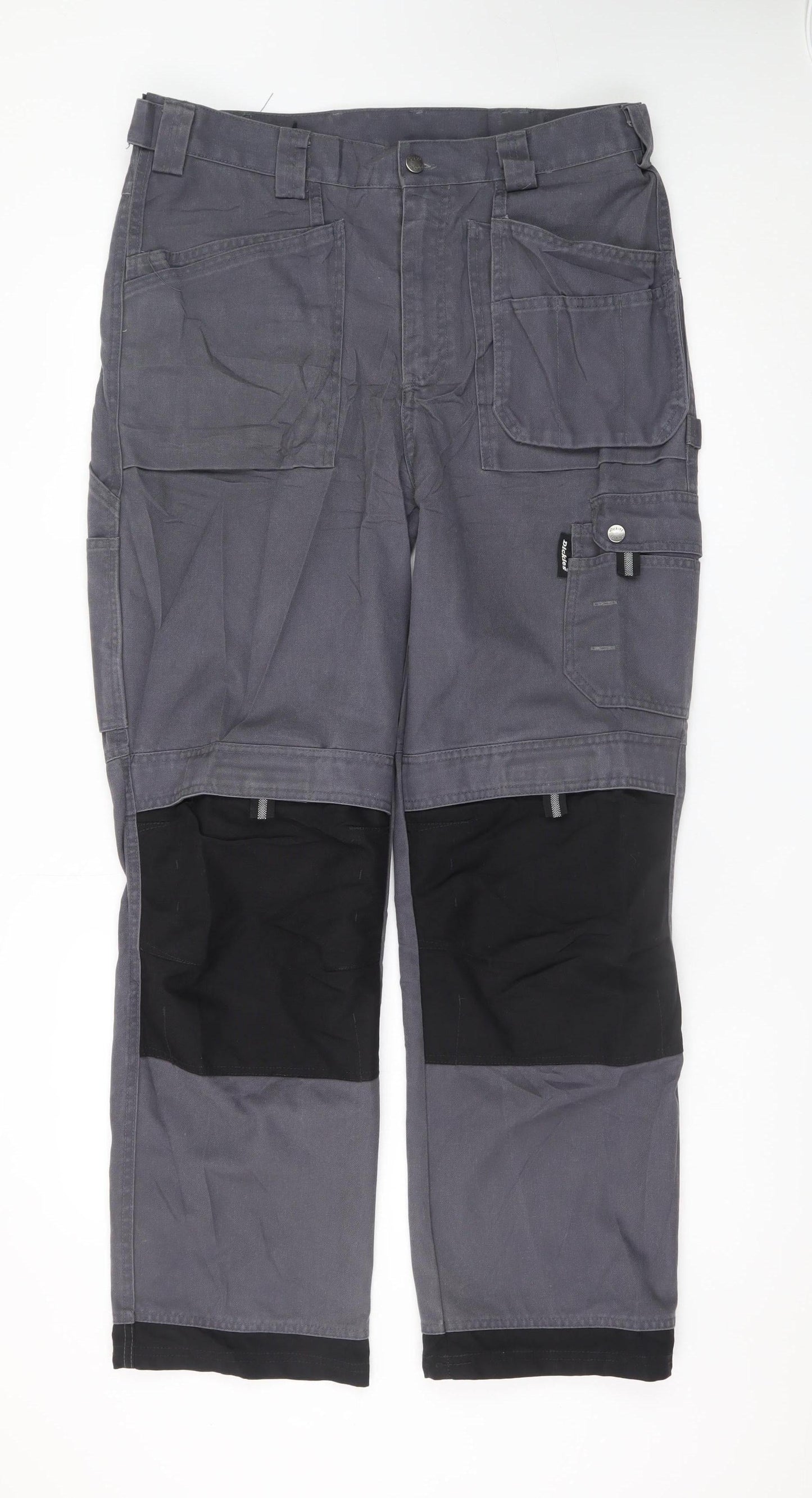 Dickies Men's Grey 34R Cargo Workwear Trousers Polyester Cotton