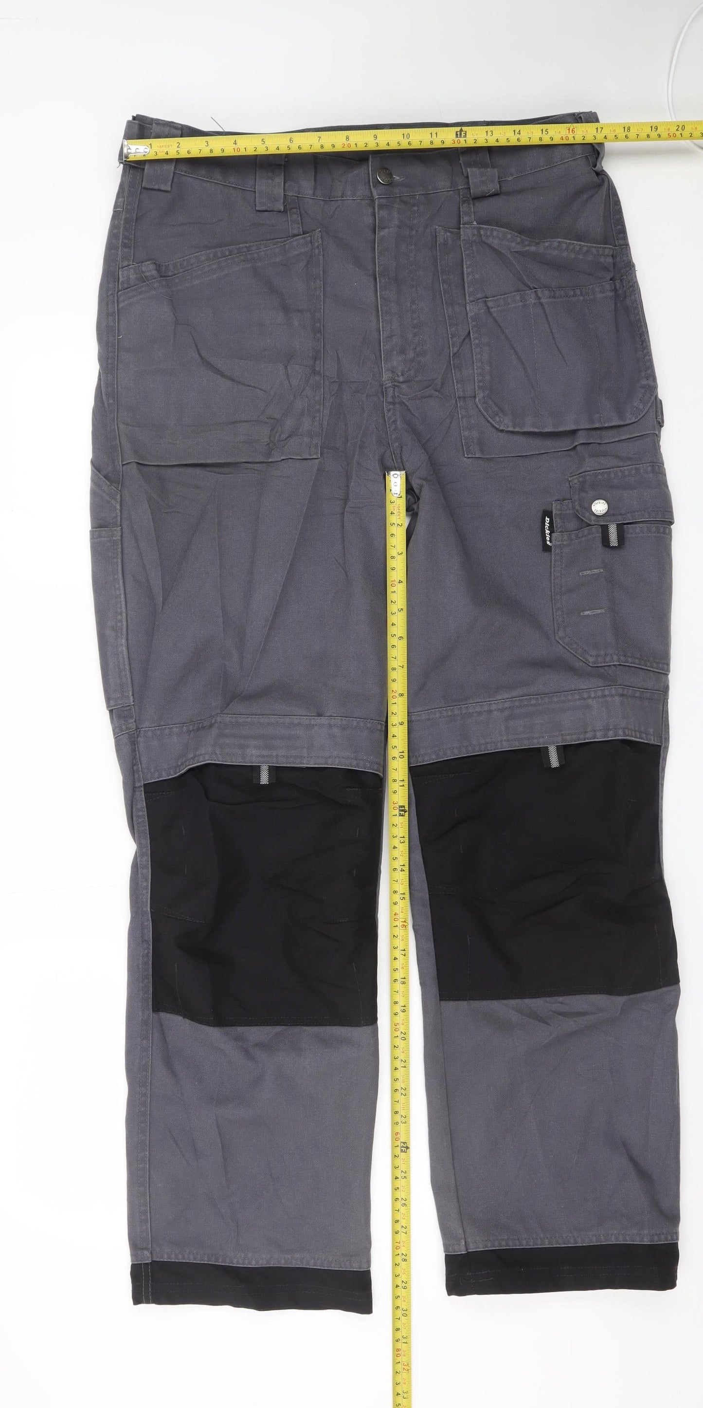 Dickies Men's Grey 34R Cargo Workwear Trousers Polyester Cotton