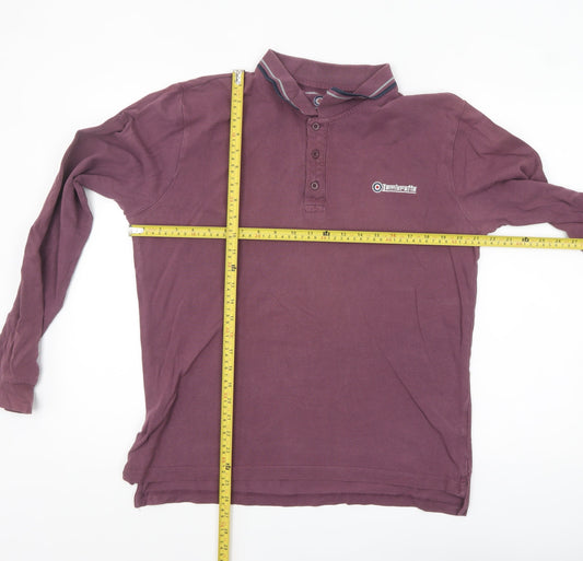 Lambretta Men Purple Long Sleeve Polo Shirt Size L Retro Style