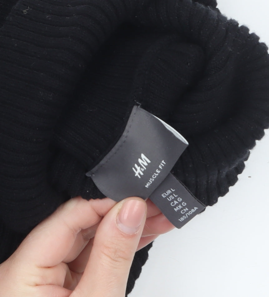 H&M Women Black Roll Neck Slim Fit Cotton Jumper Size 12