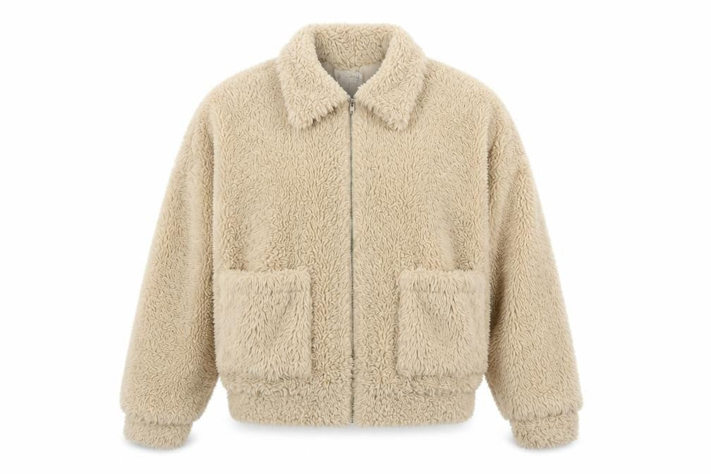 In The Style Women’s Beige Faux Fur Cropped Bomber Jacket Size 8