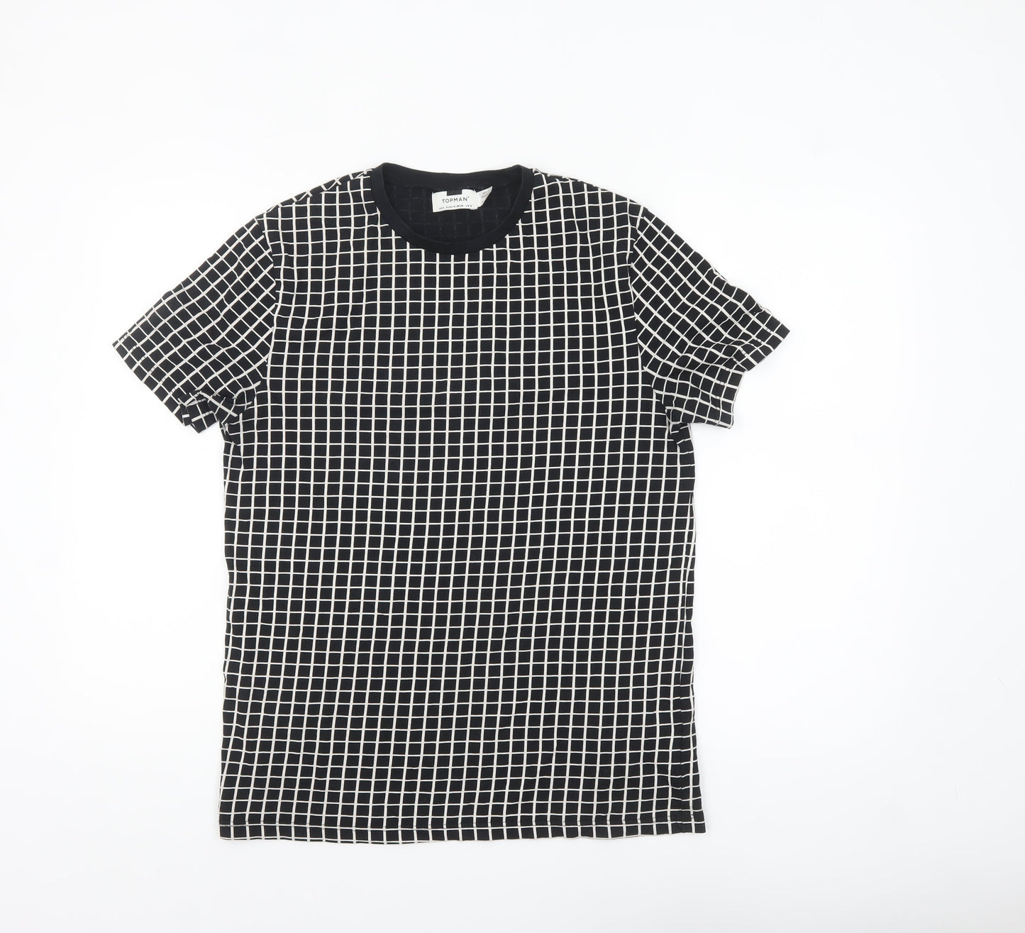 Topman Men's Black Check Short Sleeve Crew Neck T-Shirt Size S