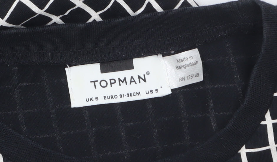 Topman Men's Black Check Short Sleeve Crew Neck T-Shirt Size S