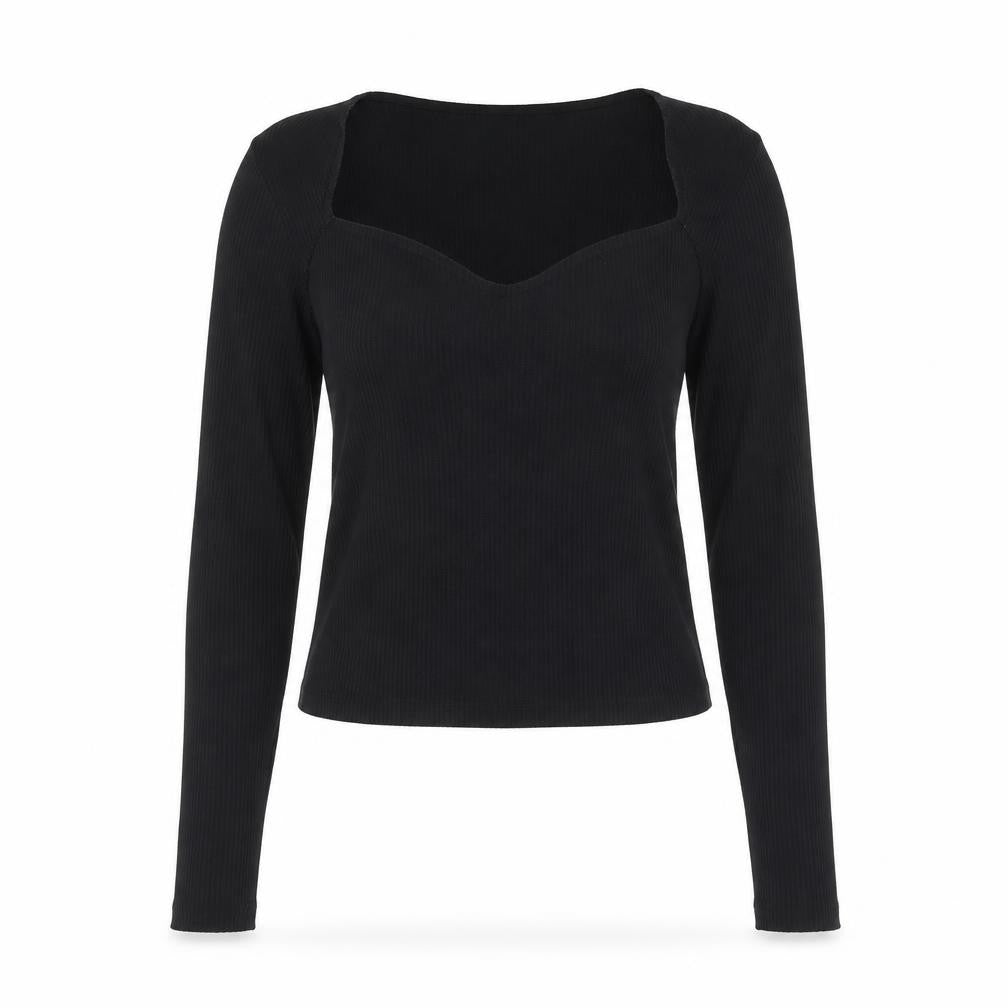 Noisy May Womens Black Sweetheart Neck Slim Fit Long Sleeve Top Size L