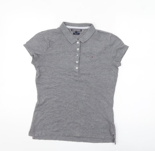 Tommy Hilfiger Women Grey Slim Fit Polo Shirt M Classic Casual