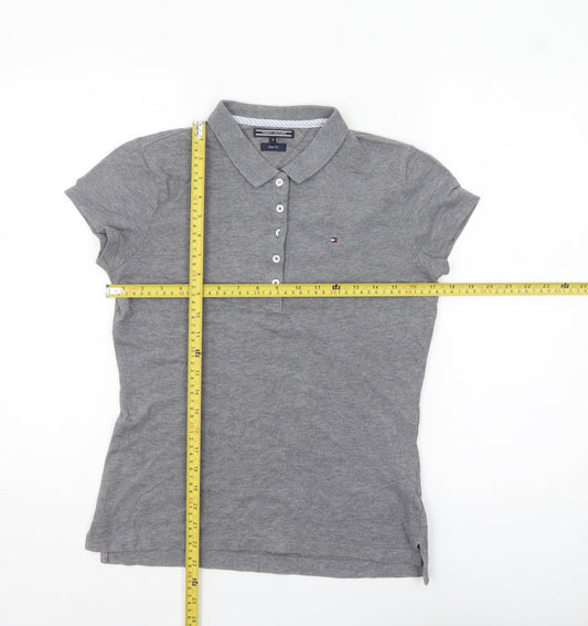 Tommy Hilfiger Women Grey Slim Fit Polo Shirt M Classic Casual