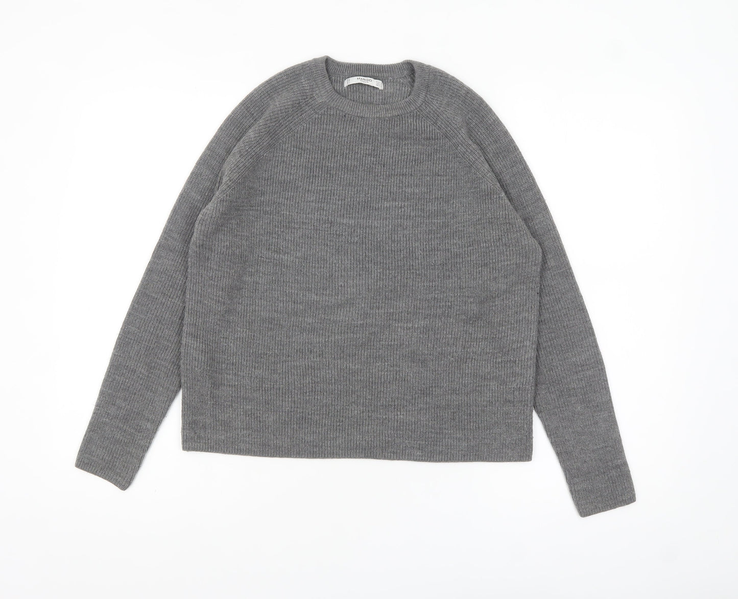 Mango Women Grey Acrylic Knit Crew Neck Pullover Jumper Size 10