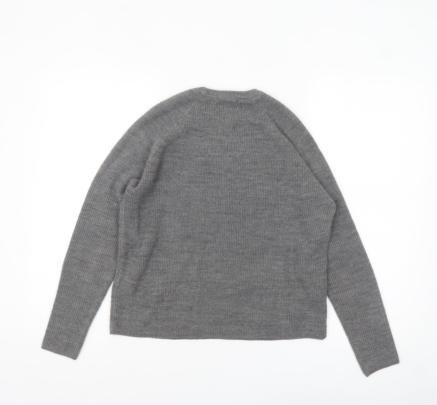 Mango Women Grey Acrylic Knit Crew Neck Pullover Jumper Size 10