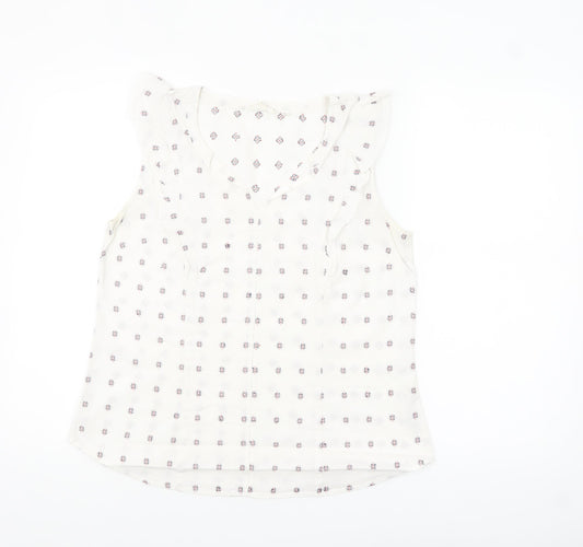 Fat Face Women’s Ivory Ruffle Sleeveless Cotton Tunic Blouse UK 12