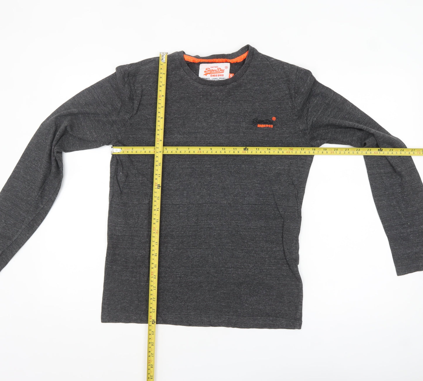 Superdry Men's Grey Long Sleeve Cotton Crew Neck Top Size S