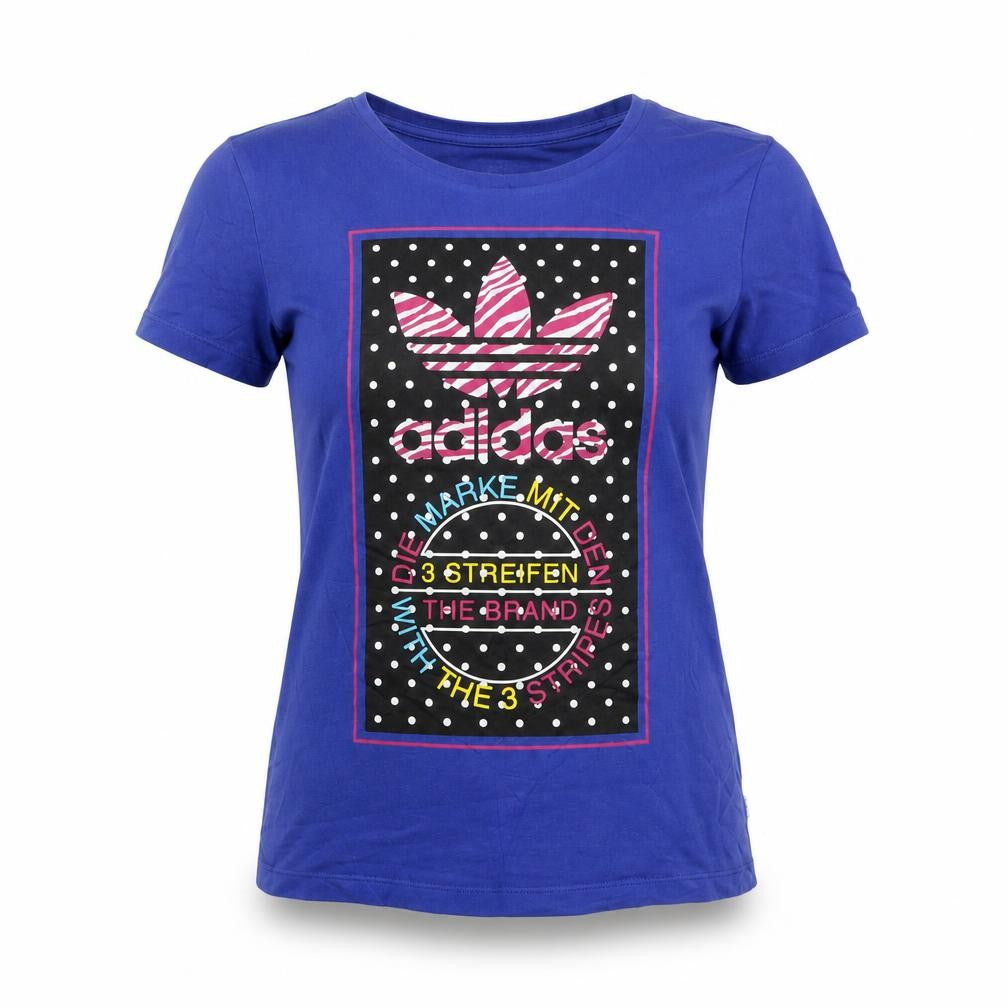 Adidas Women's Blue Graphic Logo T-Shirt Size 10 Short Sleeve Cotton