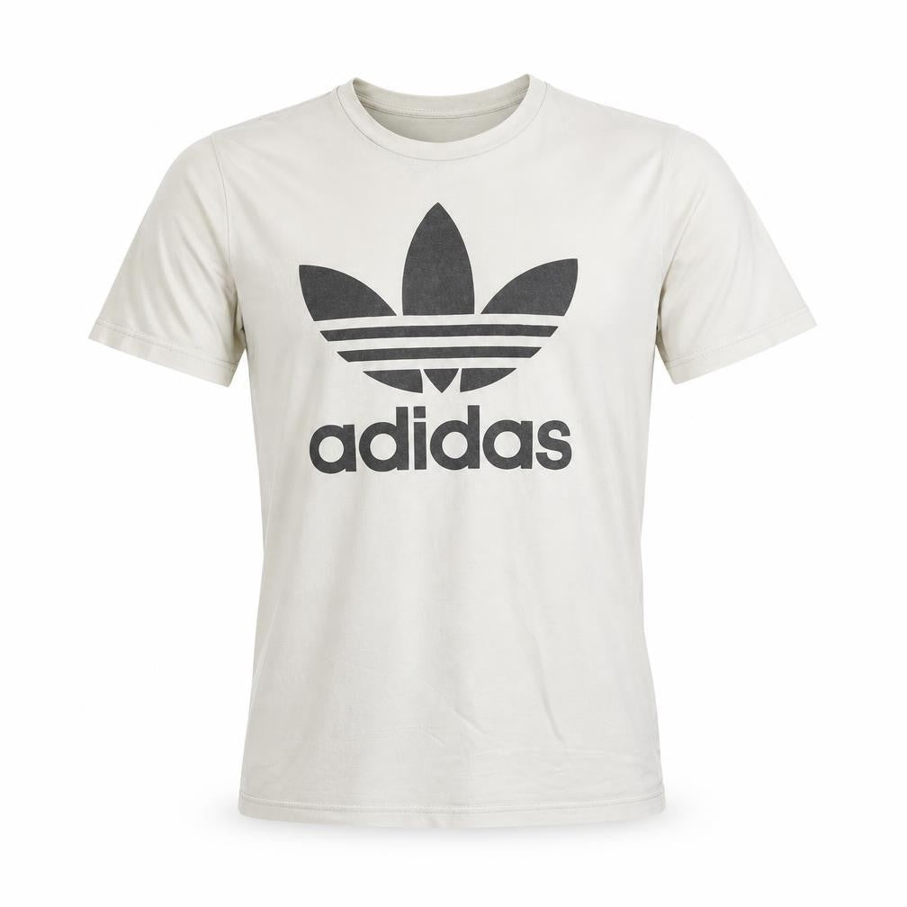 Adidas Men's Beige Trefoil Logo T-Shirt Size M Short Sleeve Cotton